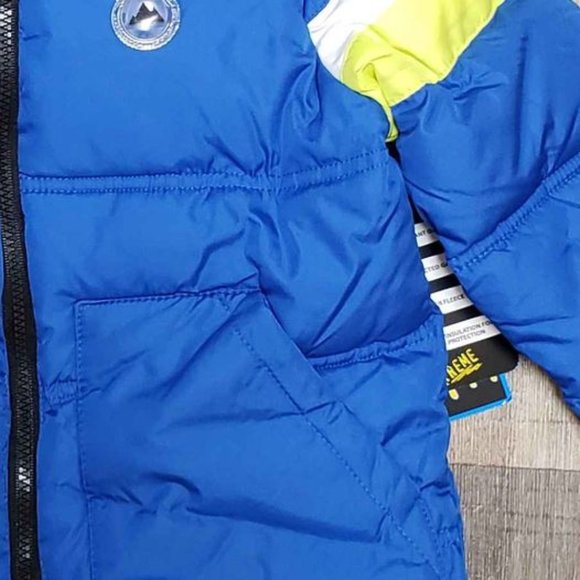 NWT iXtreme Fleece Lined Boys Stripe Sleeve Puffer Blue Jacket Size 5 - Picture 5 of 7